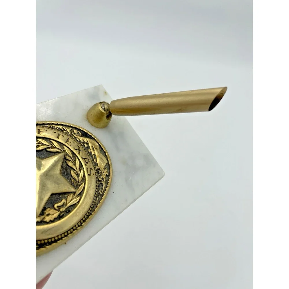 The State of Texas Seal Brass & Marble Pen Holder 2.5